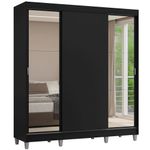 Guarda-roupa casal com pés 3 portas de correr com espelhos preto reno madesa