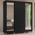 Guarda-roupa casal com pés 3 portas de correr com espelhos preto reno madesa