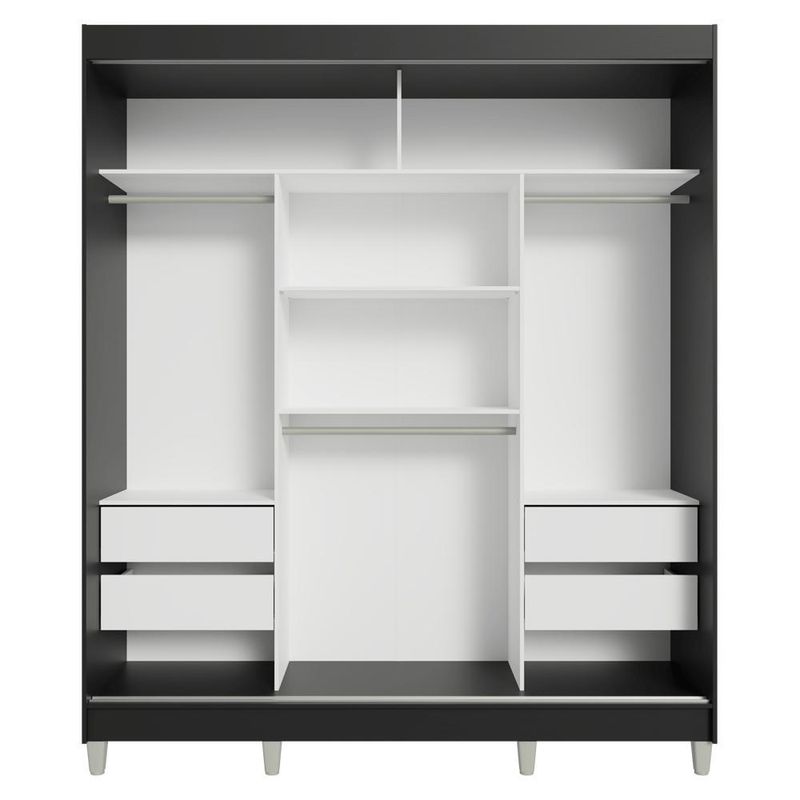 Guarda-roupa casal com pés 3 portas de correr com espelhos preto reno madesa