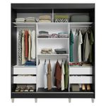 Guarda-roupa casal com pés 3 portas de correr com espelhos preto reno madesa