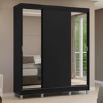 Guarda-roupa casal com pés 3 portas de correr com espelhos preto reno madesa