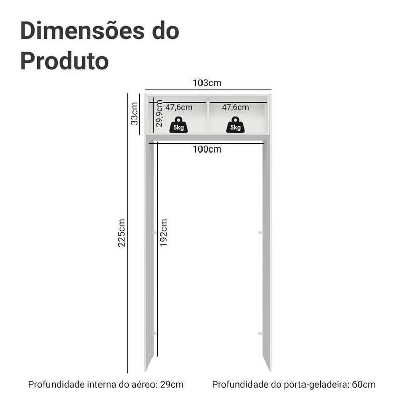 Porta-geladeira 103 cm 1 porta basculante branco veludo lux madesa