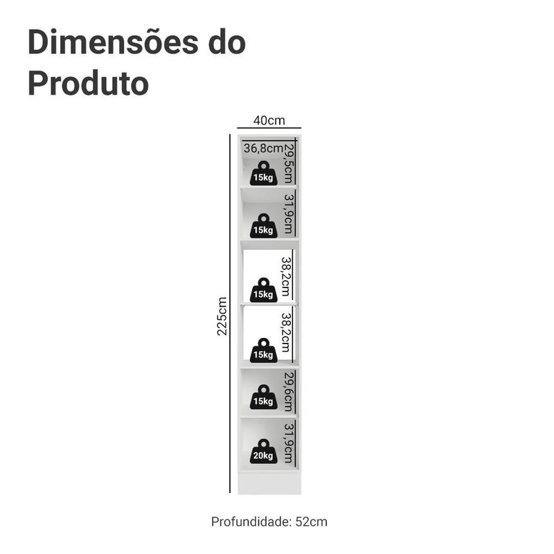 Paneleiro 40 cm 2 portas e 2 nichos branco agata madesa