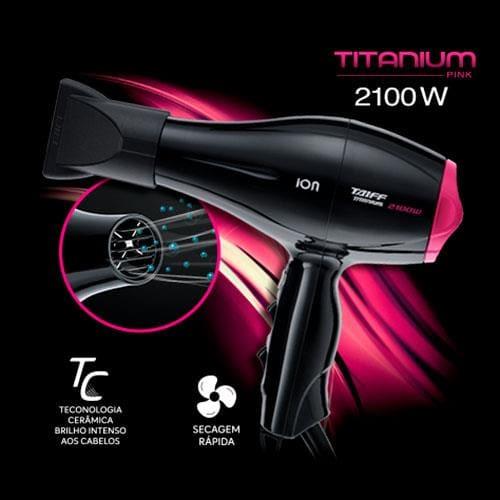 Secador de cabelos taiff titanium colors com emissão de Íons motor ac profissional preto/rosa 2100w