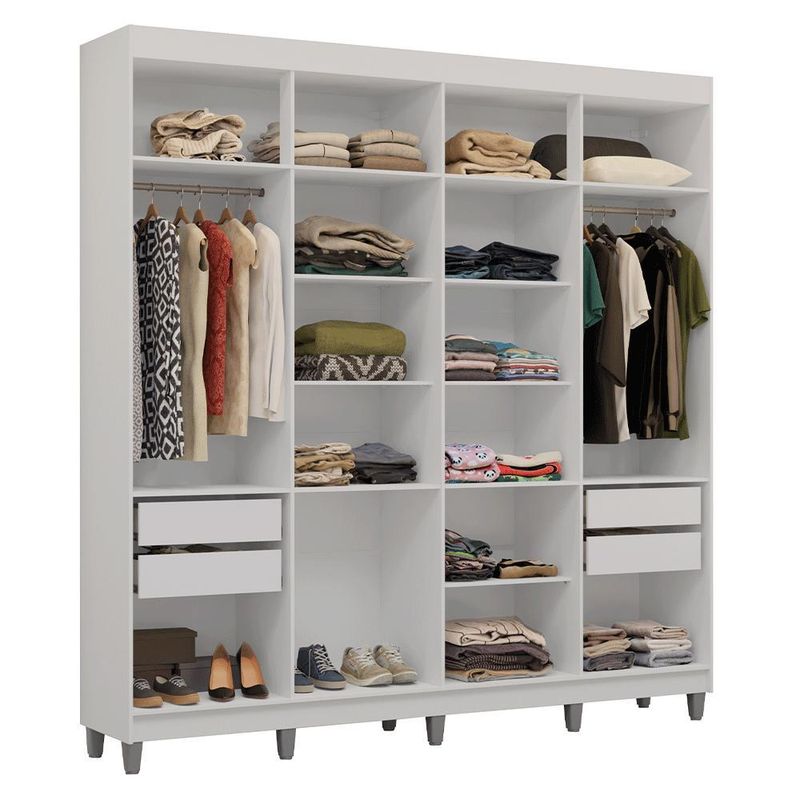 Guarda-roupa closet com pés 4 gavetas 216cm branco venus madesa