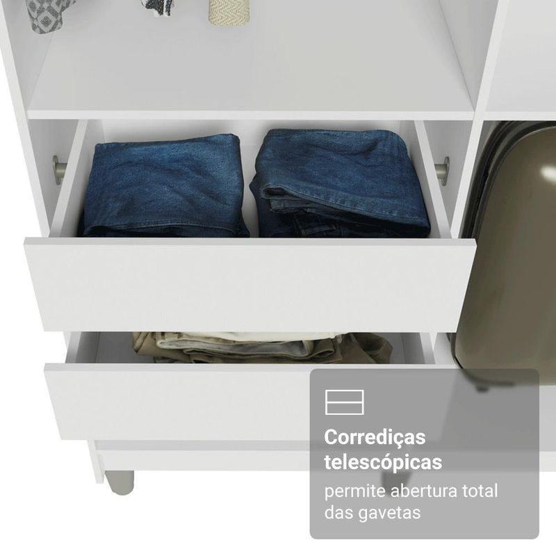 Guarda-roupa closet com pés 4 gavetas 216cm branco venus madesa