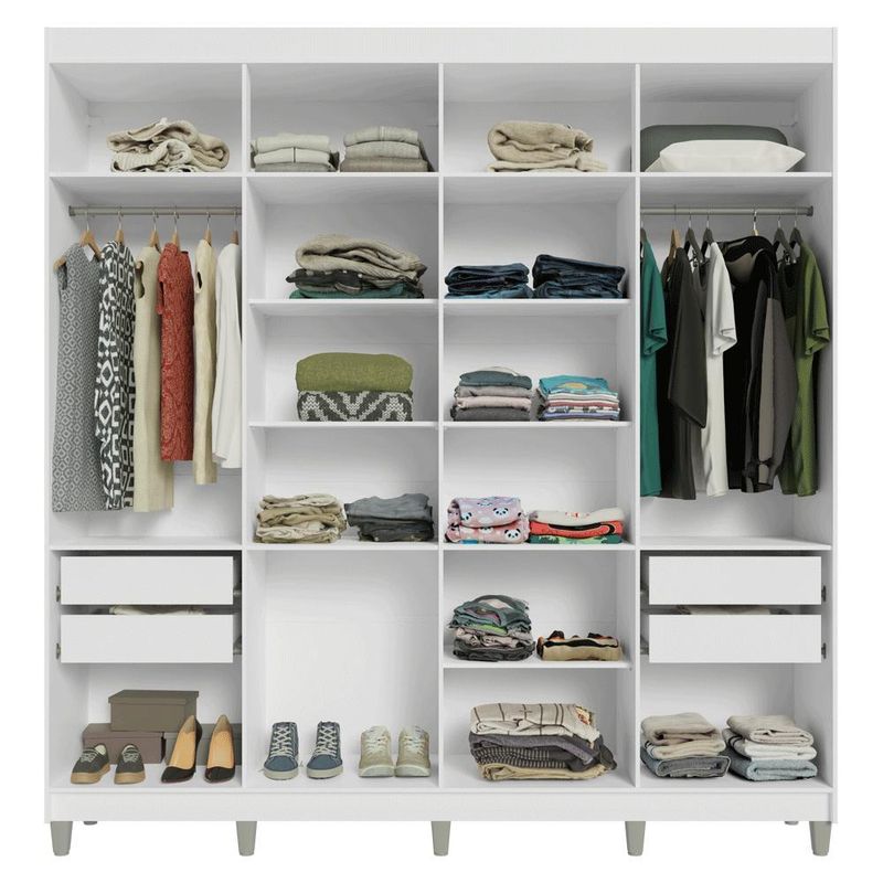 Guarda-roupa closet com pés 4 gavetas 216cm branco venus madesa