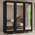 Guarda-roupa casal com pés 3 portas de correr de espelho preto reno madesa