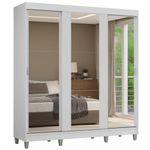 Guarda-roupa casal com pés 3 portas de correr de espelho branco reno madesa