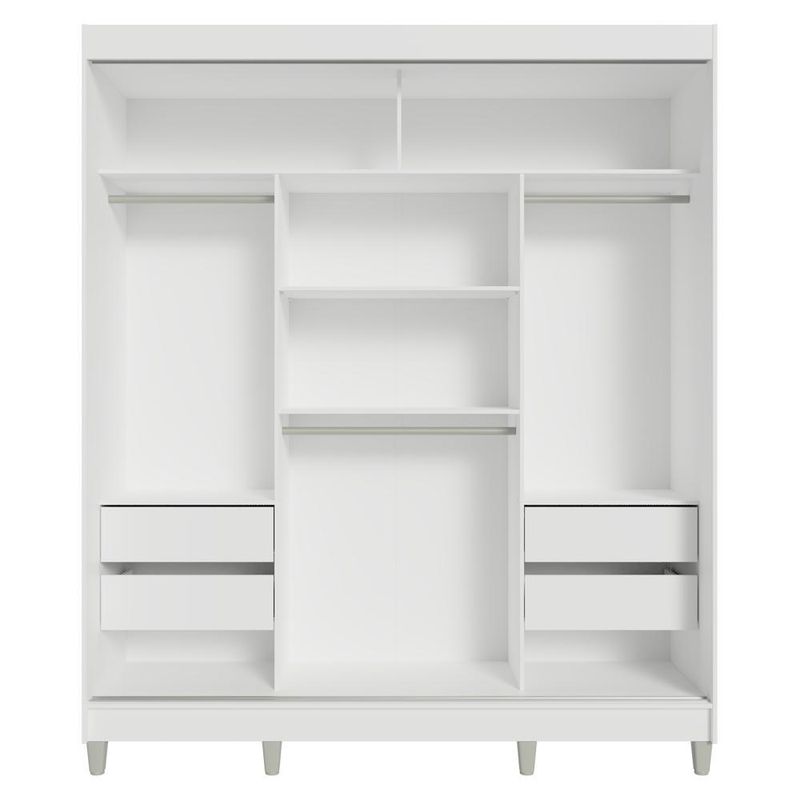 Guarda-roupa casal com pés 3 portas de correr de espelho branco reno madesa