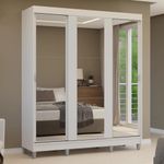 Guarda-roupa casal com pés 3 portas de correr de espelho branco reno madesa