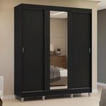 Guarda-roupa casal com pés 3 portas de correr com espelho preto reno madesa