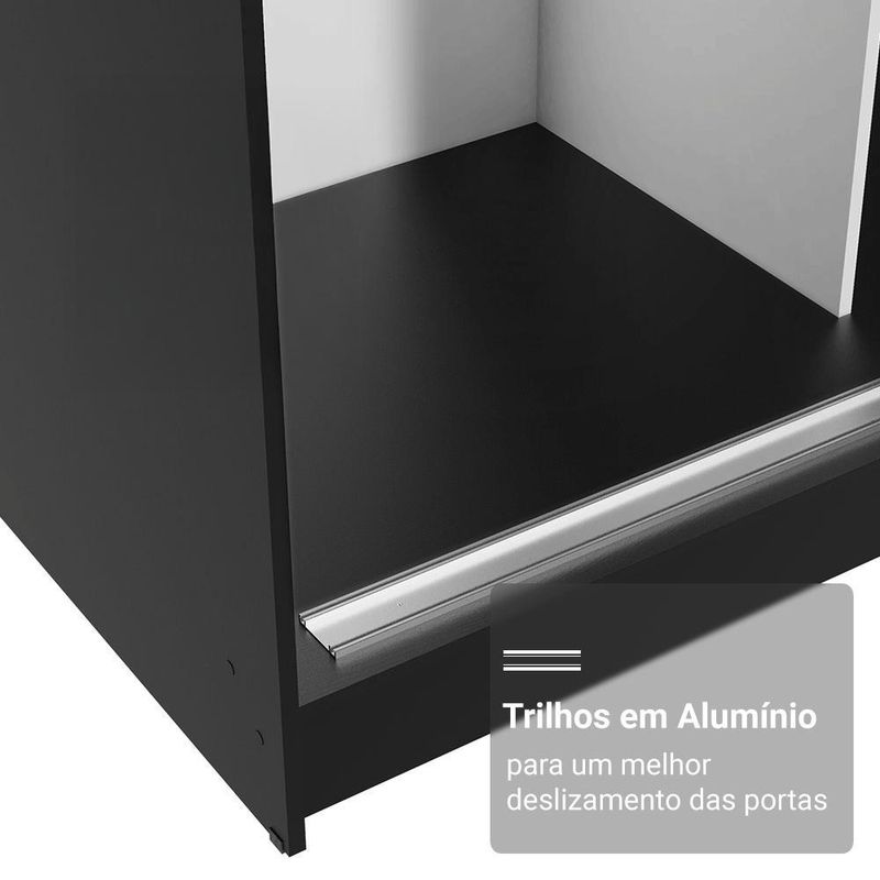 Guarda-roupa casal com pés 3 portas de correr com espelho preto reno madesa