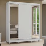 Guarda-roupa casal com pés 3 portas de correr com espelhos branco reno madesa