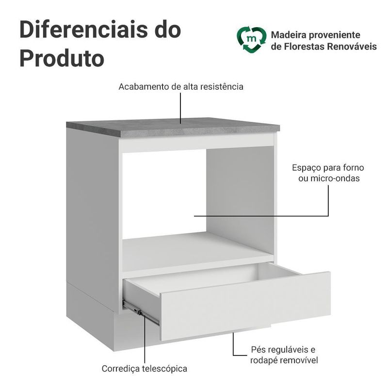 Balcão forno/microondas 70x 60 m 1 gav (com tampo) b madesa