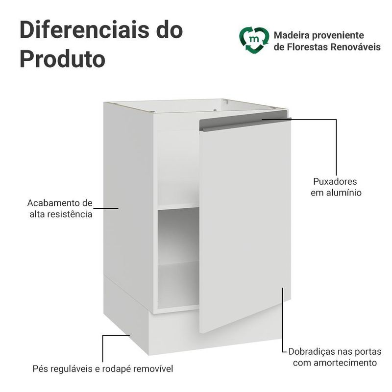 Balcão de cozinha 50cm 1 porta (sem tampo) b glamy madesa