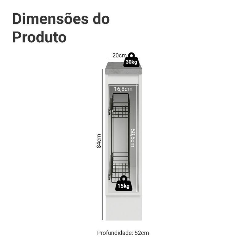 Balcão porta-temperos 20 cm 1 porta branco vik madesa