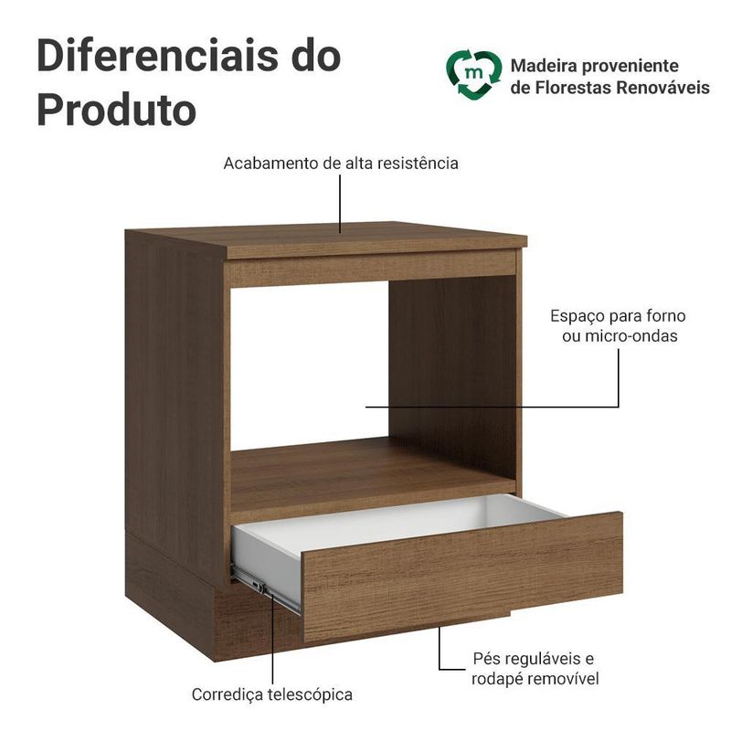 Balcão para forno/micro-ondas 70 cm 1 gaveta madesa