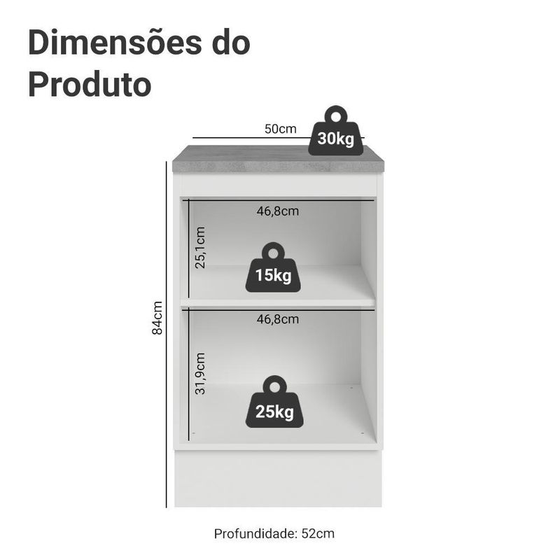 Balcão de cozinha 50cm 1 porta branco glamy madesa