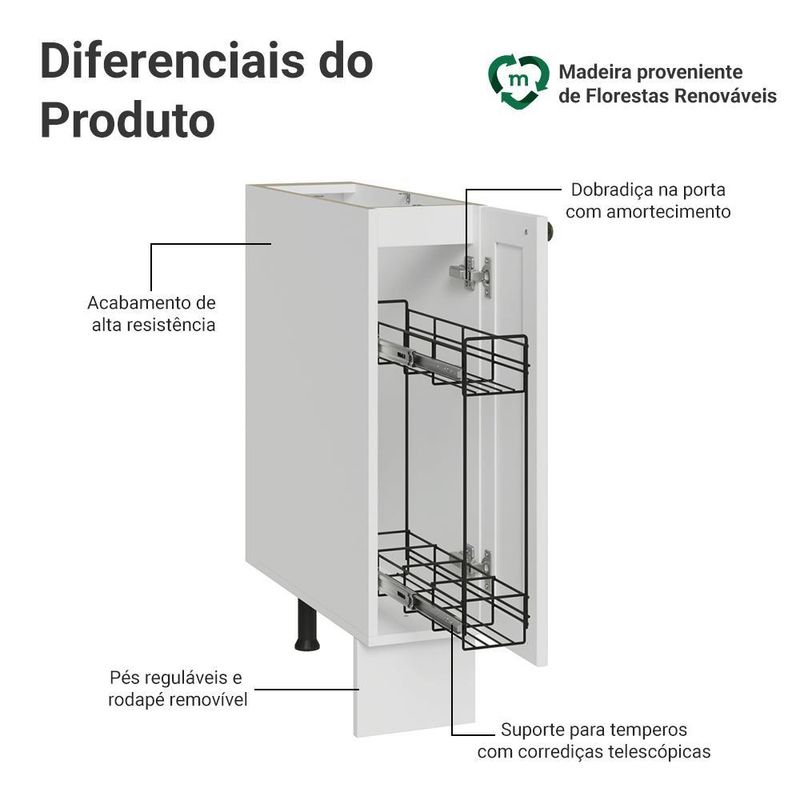 Balcão porta-temperos 20 cm 1 porta (sem tampo) vik madesa b