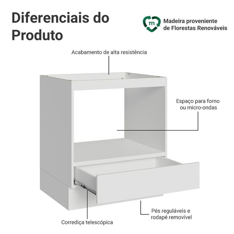 Balcão forno/microondas 70x60cm 1 gave (sem tampo) b madesa