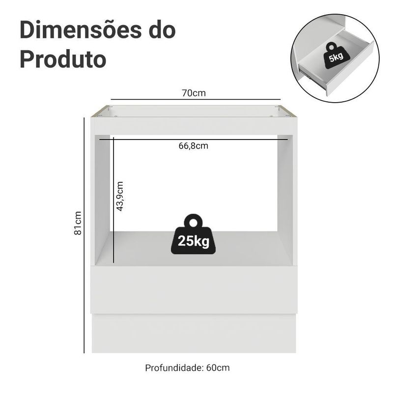Balcão forno/microondas 70x60cm 1 gave (sem tampo) b madesa