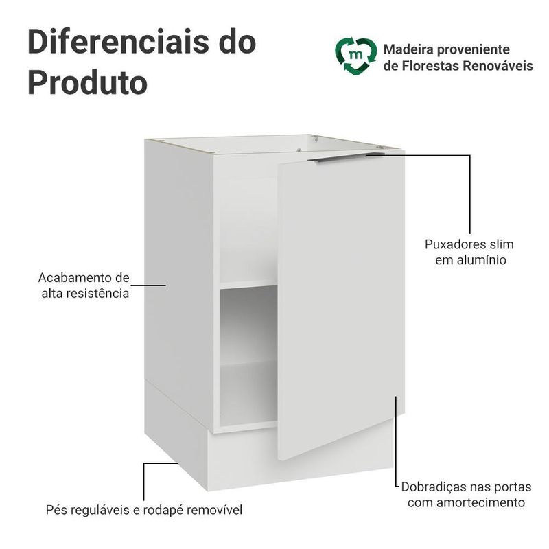 Balcão de cozinha 50cm 1 porta (sem tampo) b stella madesa