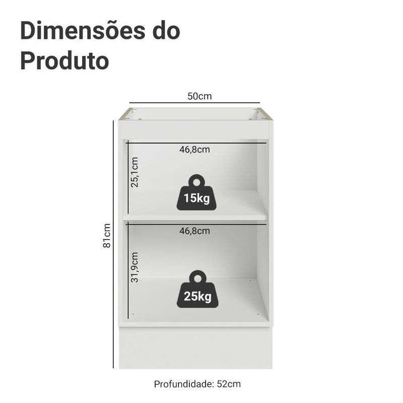 Balcão de cozinha 50cm 1 porta (sem tampo) b stella madesa