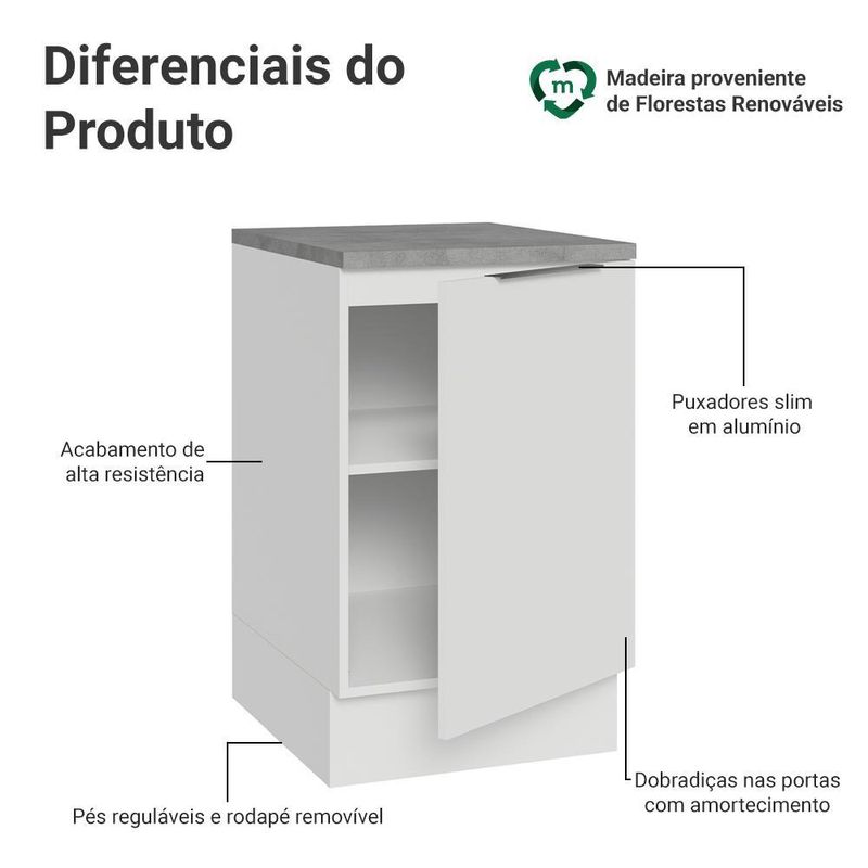 Balcão de cozinha 50cm 1 porta branco stella madesa