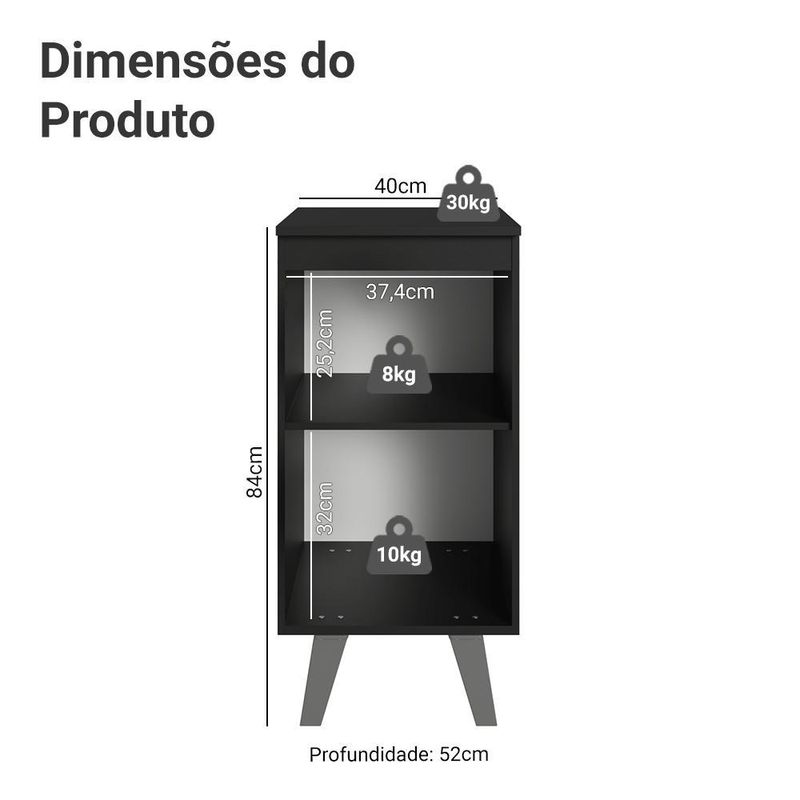 Balcão de cozinha 40 cm 1 porta com pés preto nice madesa