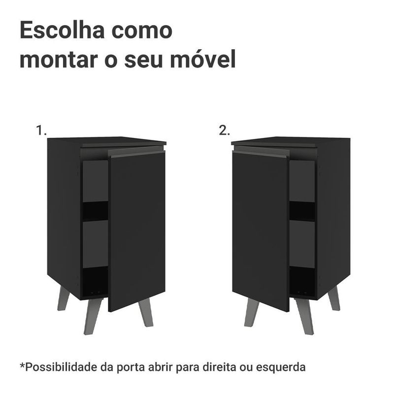 Balcão de cozinha 40 cm 1 porta com pés preto nice madesa