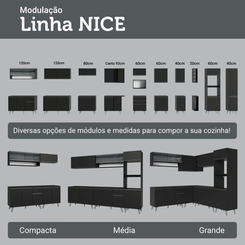 Balcão de cozinha 40 cm 1 porta com pés preto nice madesa