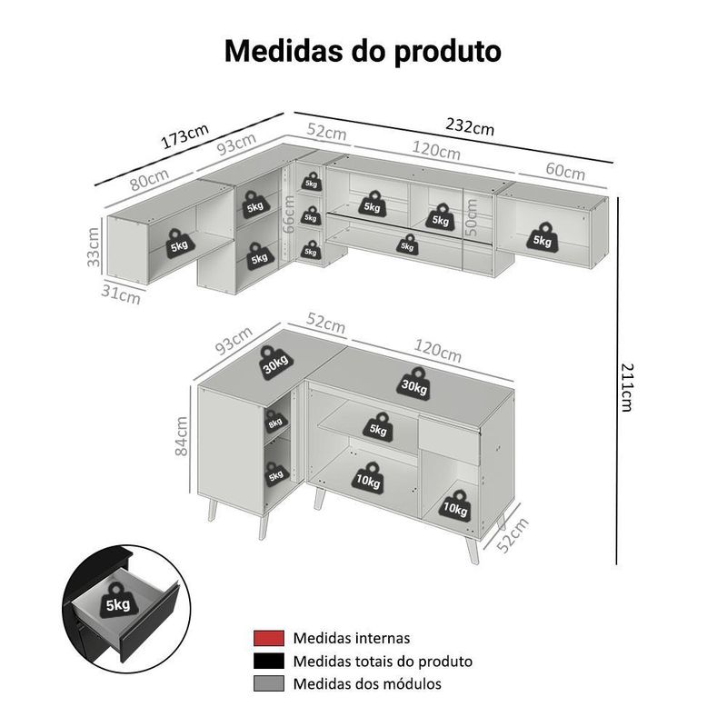 Armário de cozinha completa de canto 405 cm preto nice madesa 06