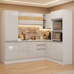 Armário de cozinha completa de canto 100% mdf 377cm smart branco brilhante madesa 01