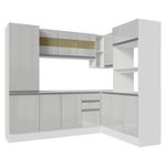 Armário de cozinha completa de canto 100% mdf 377cm smart branco brilhante madesa 01