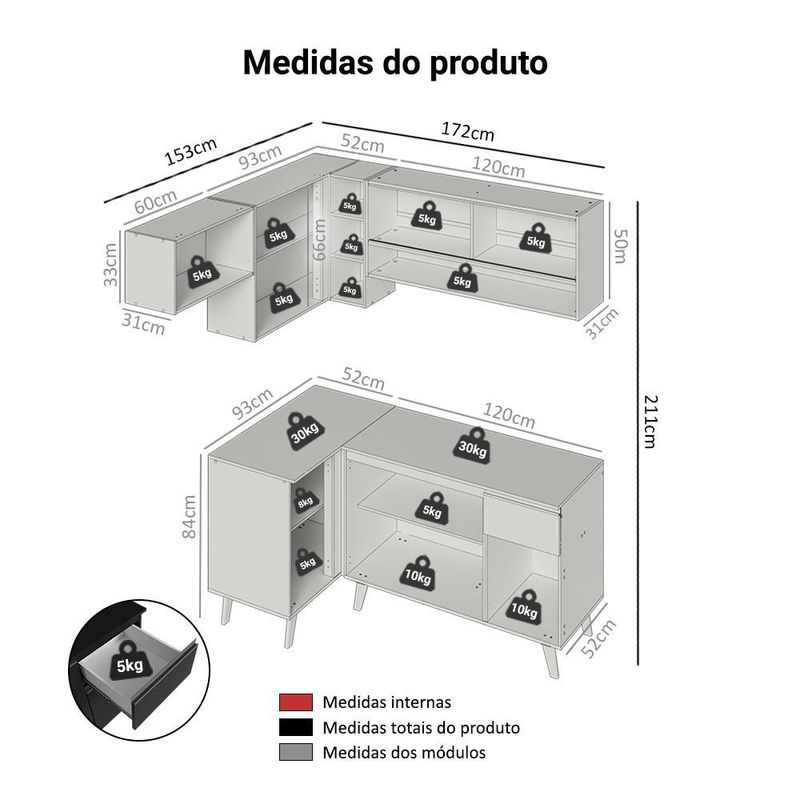 Armário de cozinha completa de canto 325 cm preto nice madesa 04