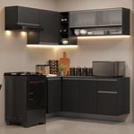 Armário de cozinha completa de canto suspenso 325 cm preto nice madesa 01