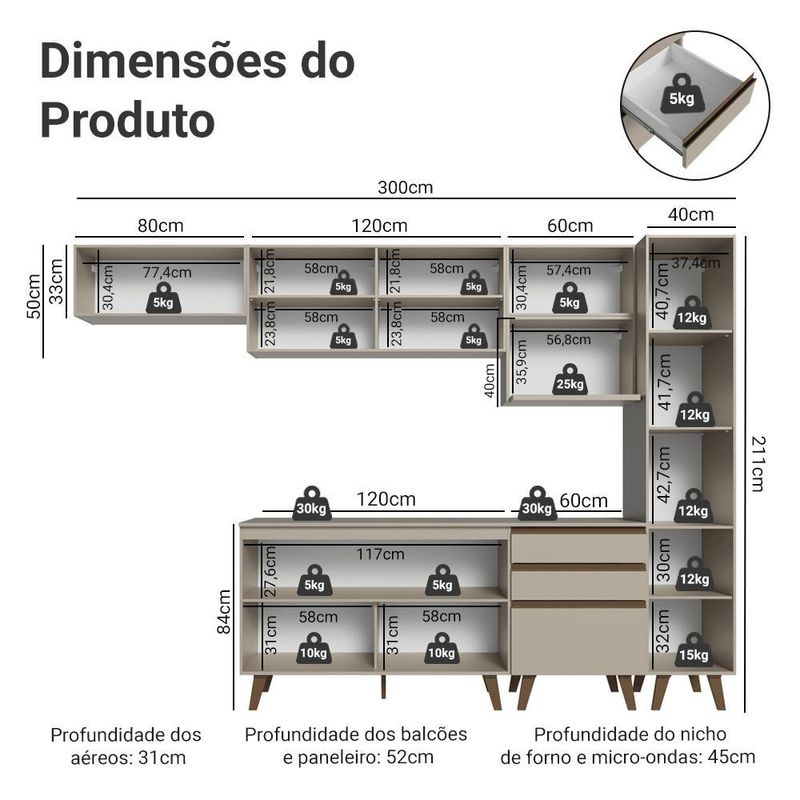 Armário de cozinha completa 300cm nice madesa 05