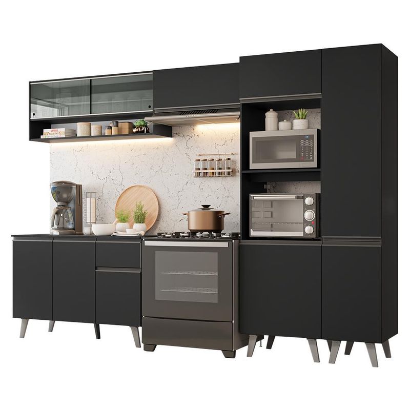 Armário de cozinha completa 300 cm preto nice madesa 09
