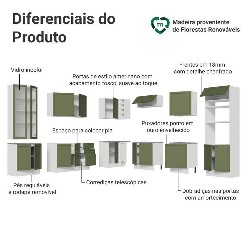 Armário de cozinha completa de canto 549 cm branco vik madesa 01