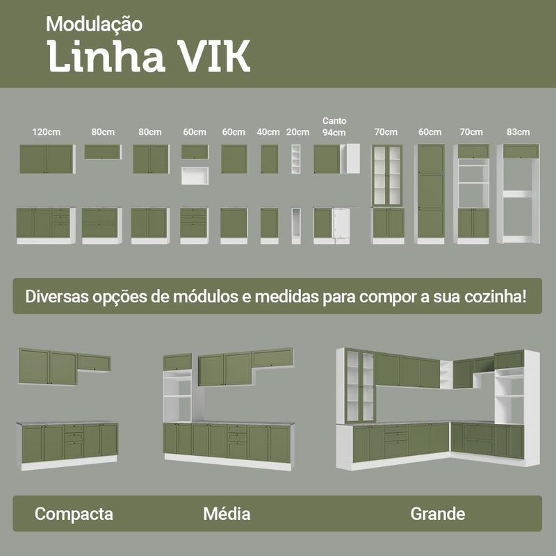 Armário de cozinha completa de canto 549 cm branco vik madesa 01