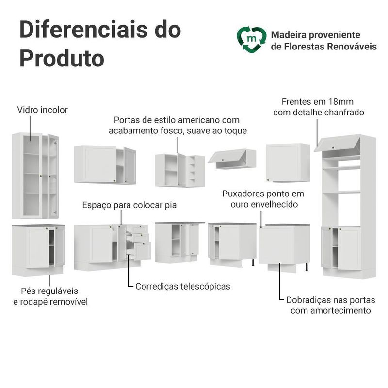 Armário de cozinha completa de canto 549 cm branco vik madesa 01