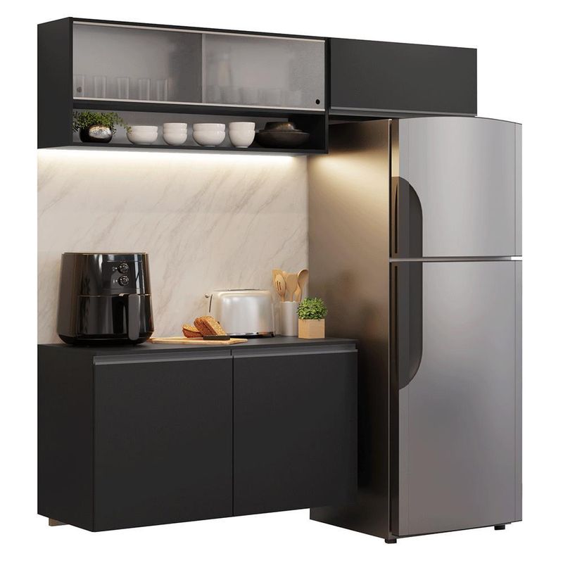 Armário de cozinha compacta 200 cm suspenso preto nice madesa 07 xa