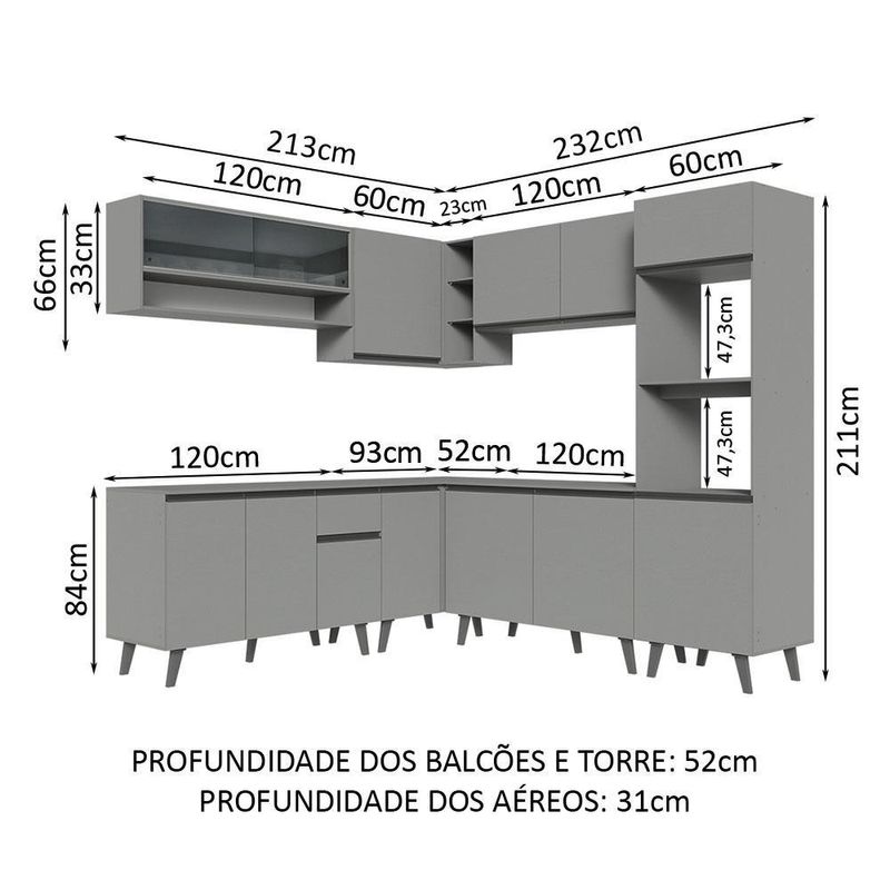 Armário de cozinha completa de canto 445cm nice madesa 01