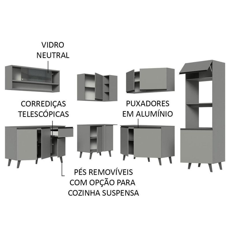 Armário de cozinha completa de canto 445cm nice madesa 01