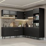 Armário de cozinha completa de canto 445 cm preto nice madesa 02