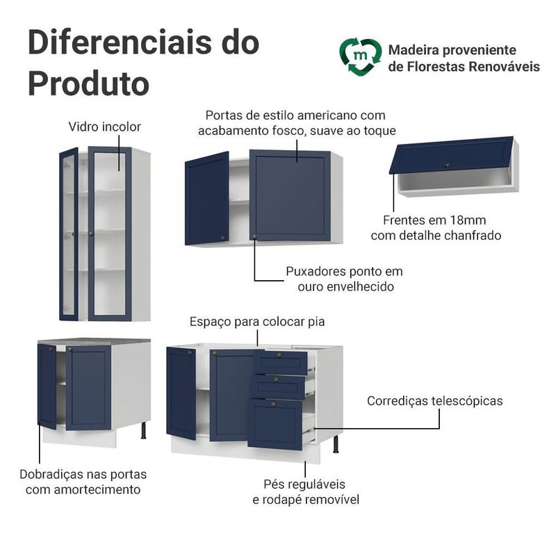 Armário de cozinha completa 270 cm branco vik madesa 05