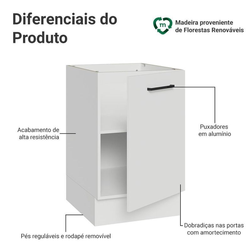 Balcão de cozinha 50cm 1 porta (sem tampo) b agata madesa