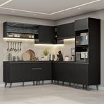 Armário de cozinha completa de canto 445 cm preto nice madesa 01
