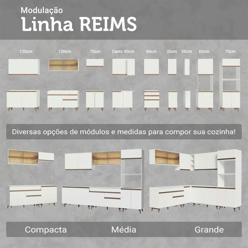 Armário de cozinha completa 250cm branco reims madesa 08